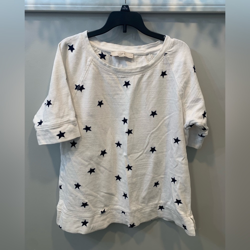LOFT White Top with Navy Star Pattern
